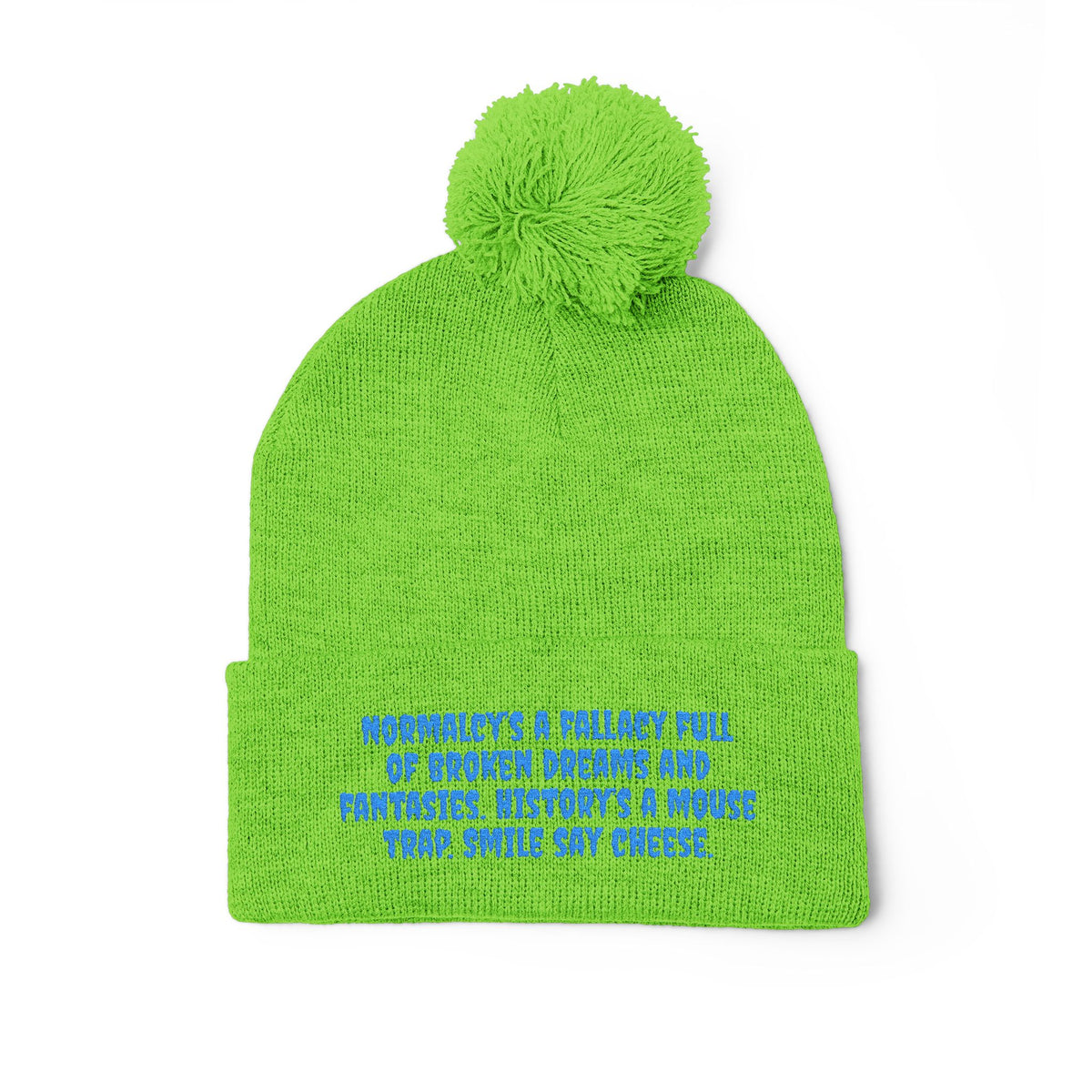 Z. Blue Normlacy's a Fallacy Pom-Pom Knit Cap
