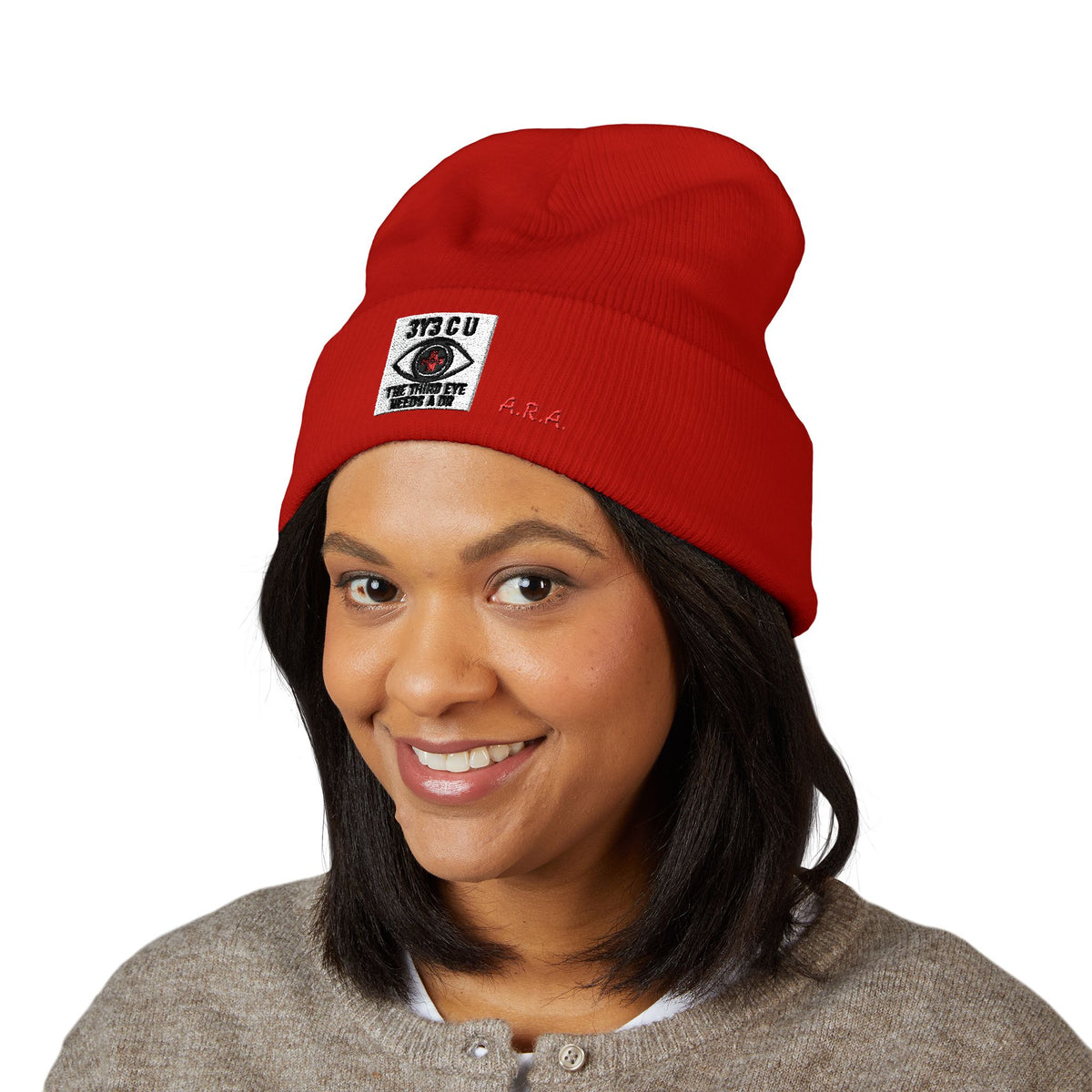 X. 3Y3 C U Red Beanie (Embroidery)