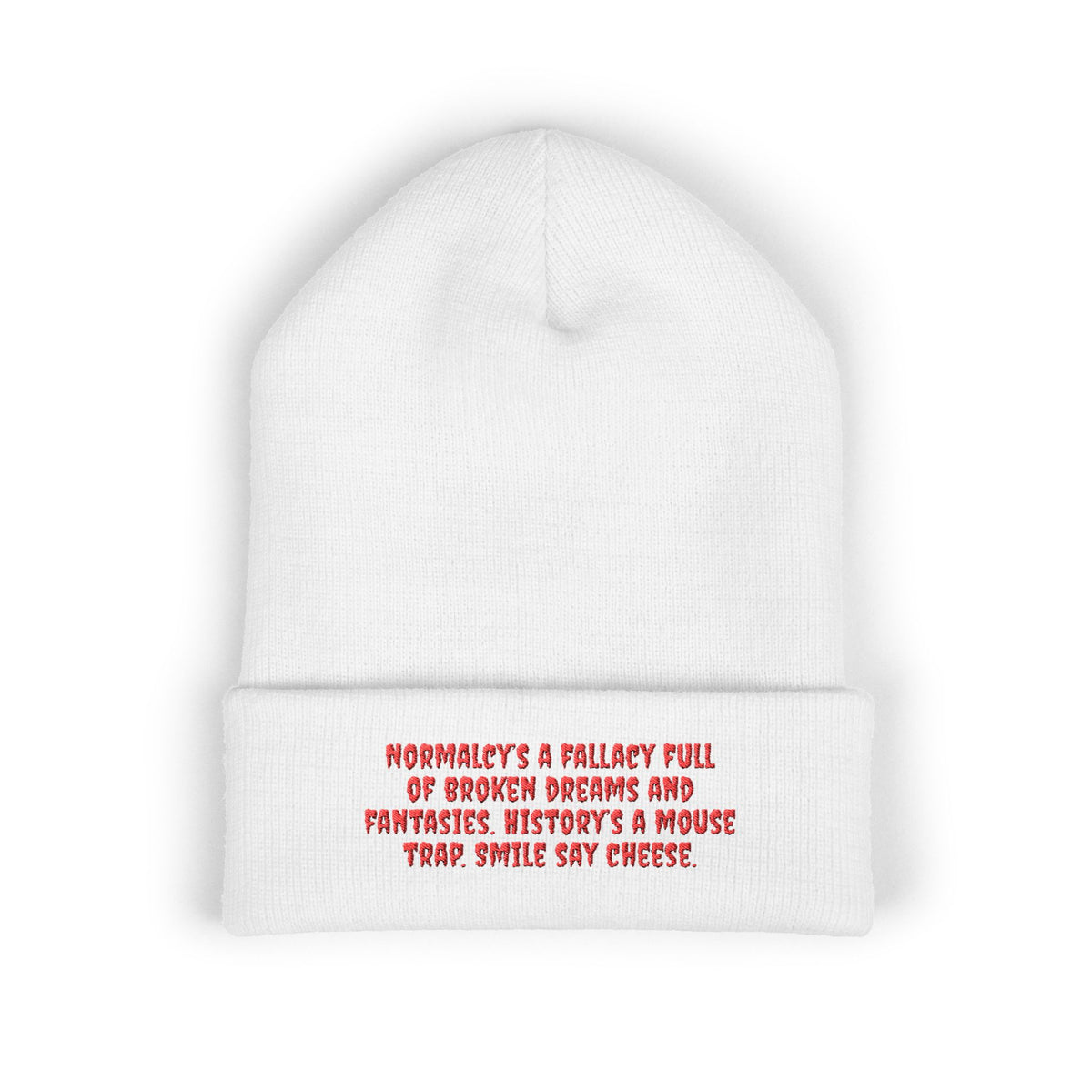 Y. Red Normalcy's a Fallacy Beanie (Embroidery)