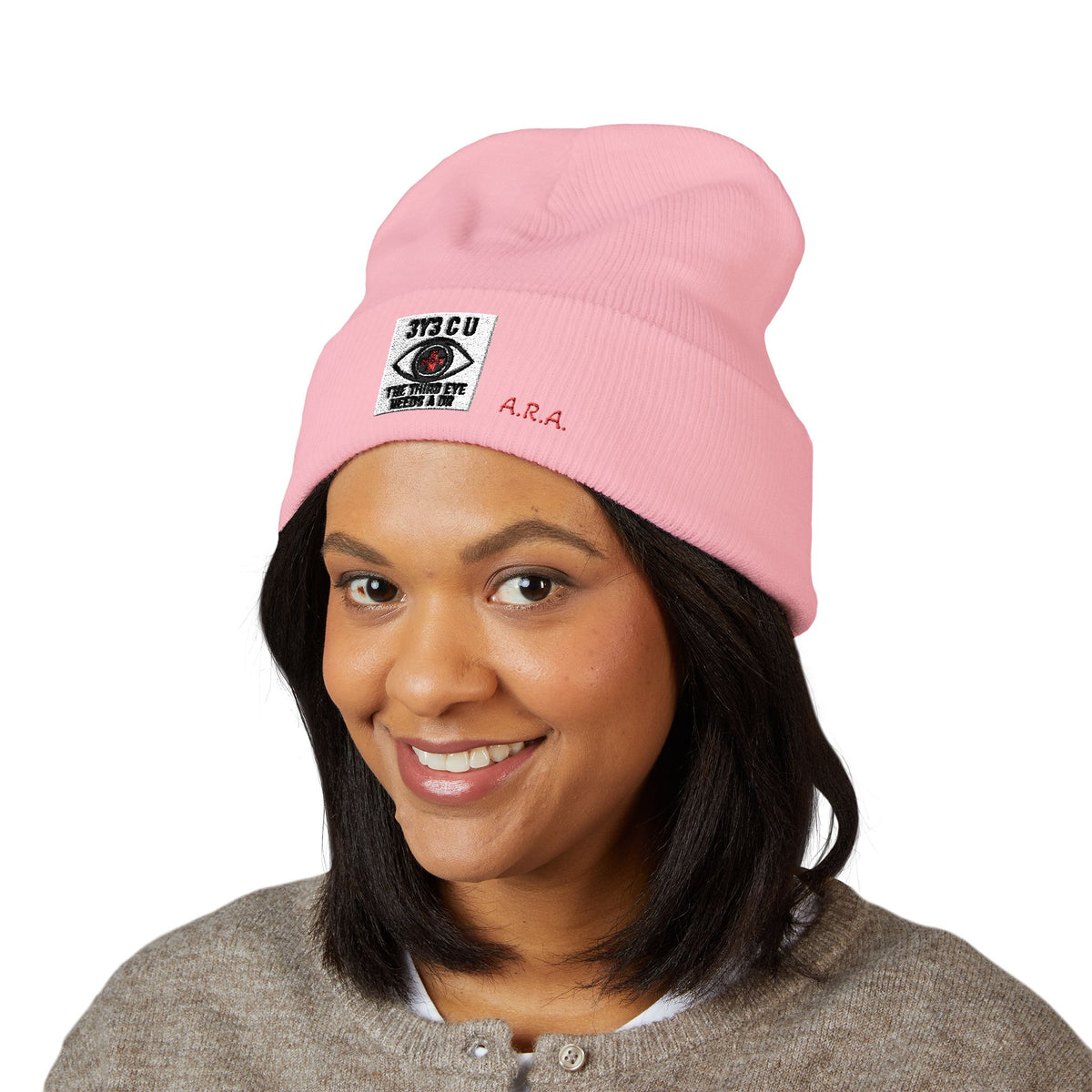X. 3Y3 C U Red Beanie (Embroidery)