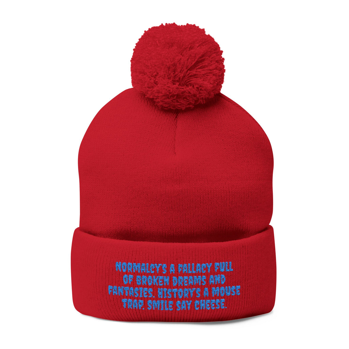 Z. Blue Normlacy's a Fallacy Pom-Pom Knit Cap