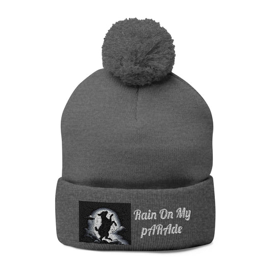 X. White Rain On My pARAde Pom-Pom Knit Cap