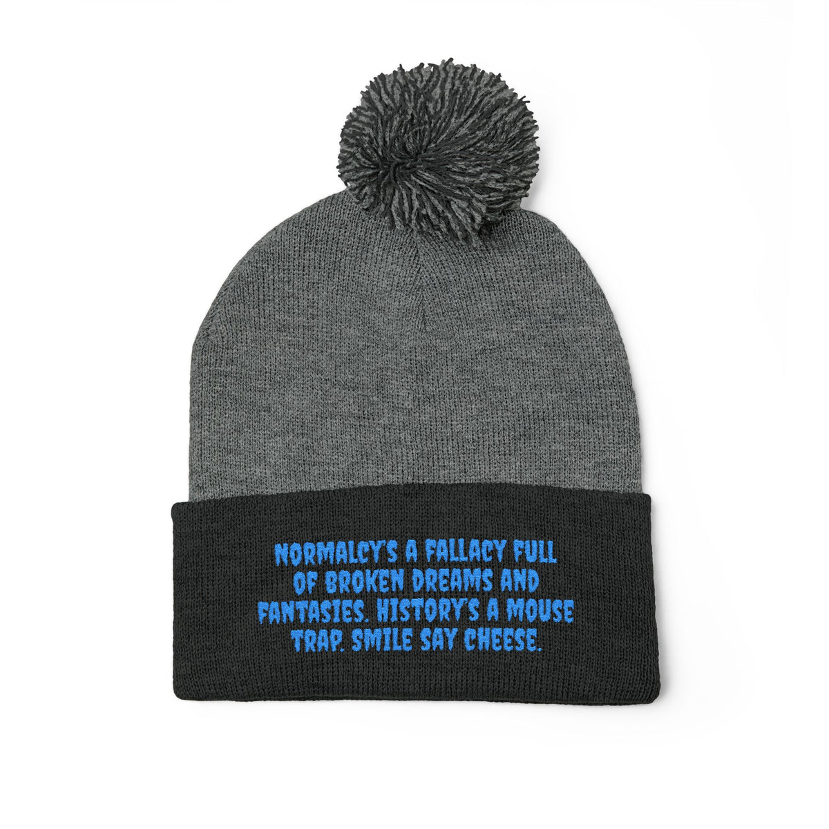 Z. Blue Normlacy's a Fallacy Pom-Pom Knit Cap