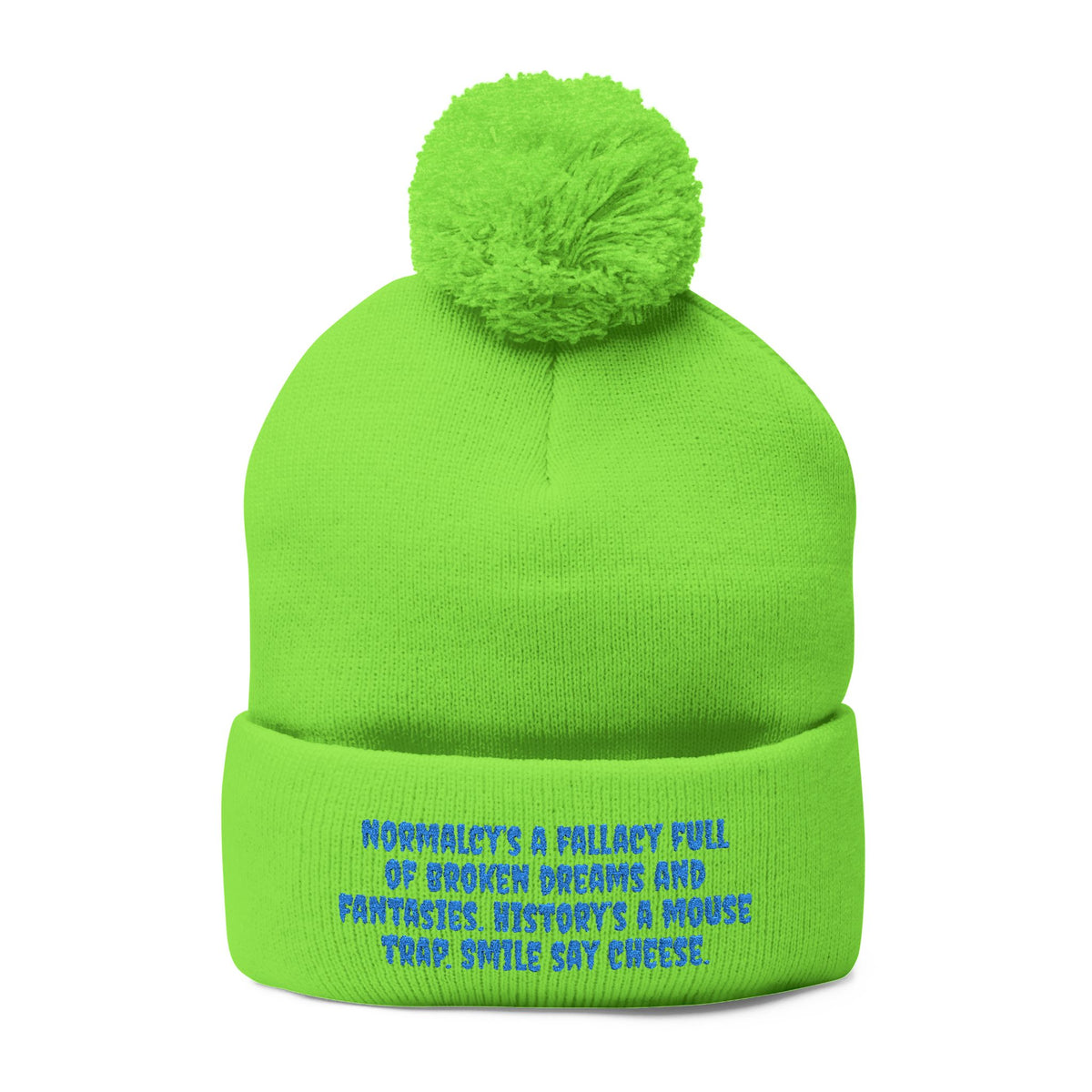 Z. Blue Normlacy's a Fallacy Pom-Pom Knit Cap