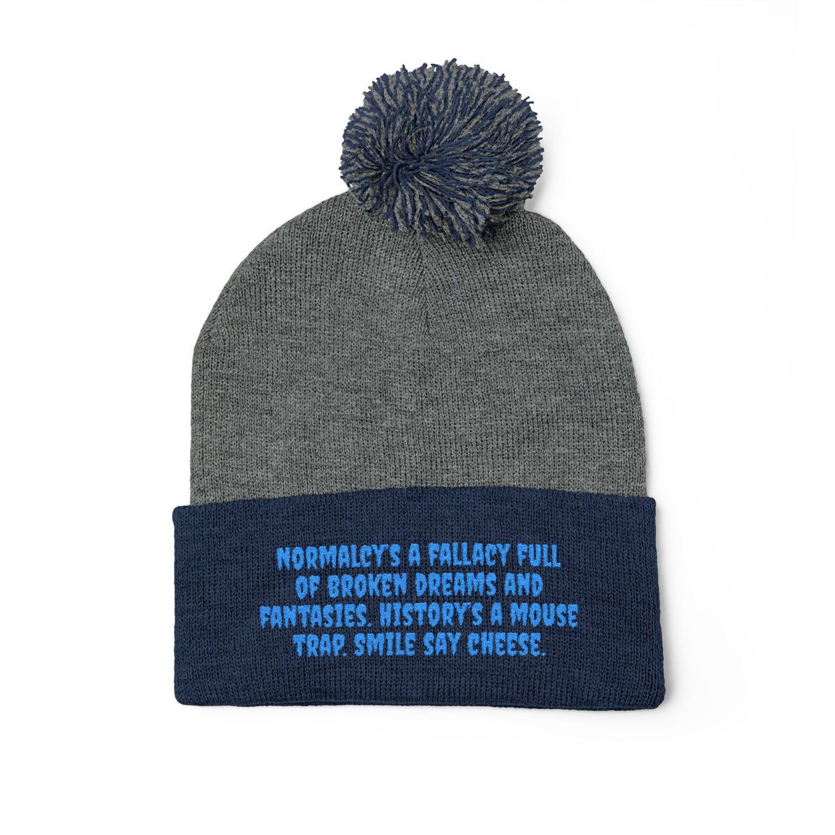 Z. Blue Normlacy's a Fallacy Pom-Pom Knit Cap