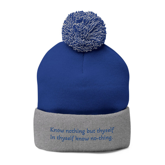 W. Know Nothing Blue Pom-Pom Knit Cap (Embroidery)