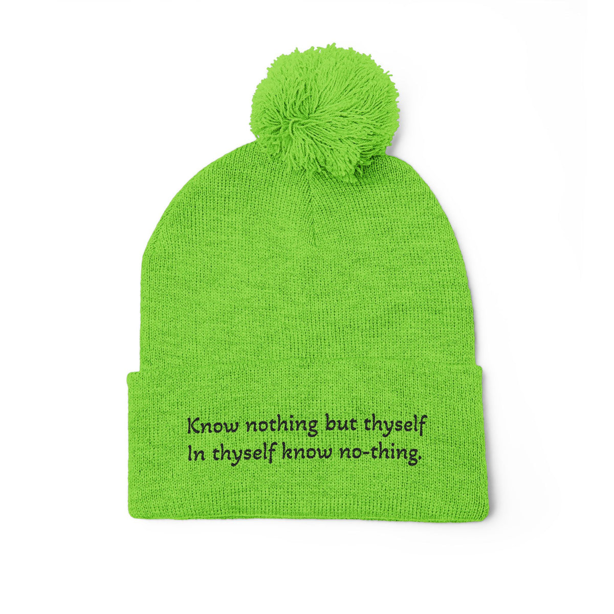 W. Know Nothing Black Pom-Pom Knit Cap (Embroidery)