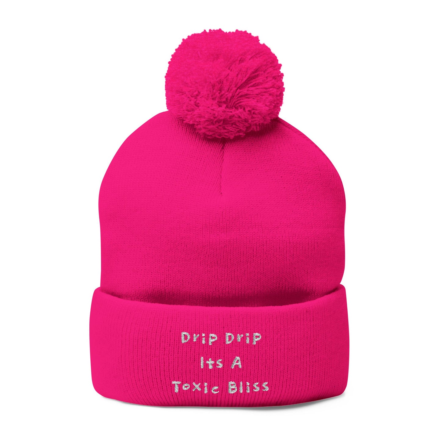 Y. Drip Drip White Pom-Pom Knit Cap (Embroidery)