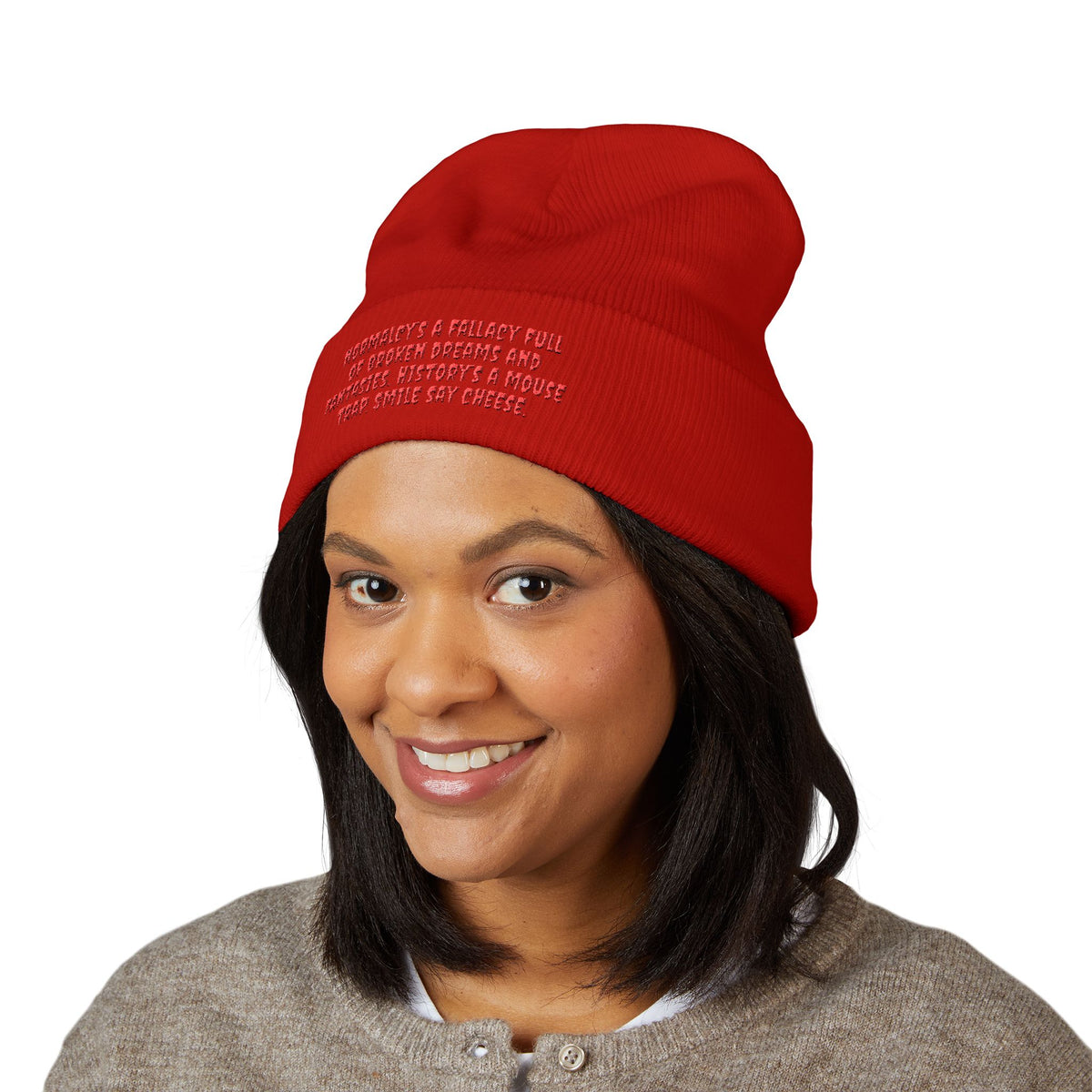 Y. Red Normalcy's a Fallacy Beanie (Embroidery)