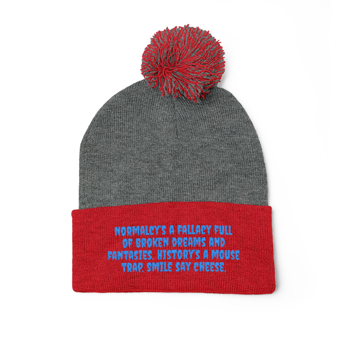 Z. Blue Normlacy's a Fallacy Pom-Pom Knit Cap