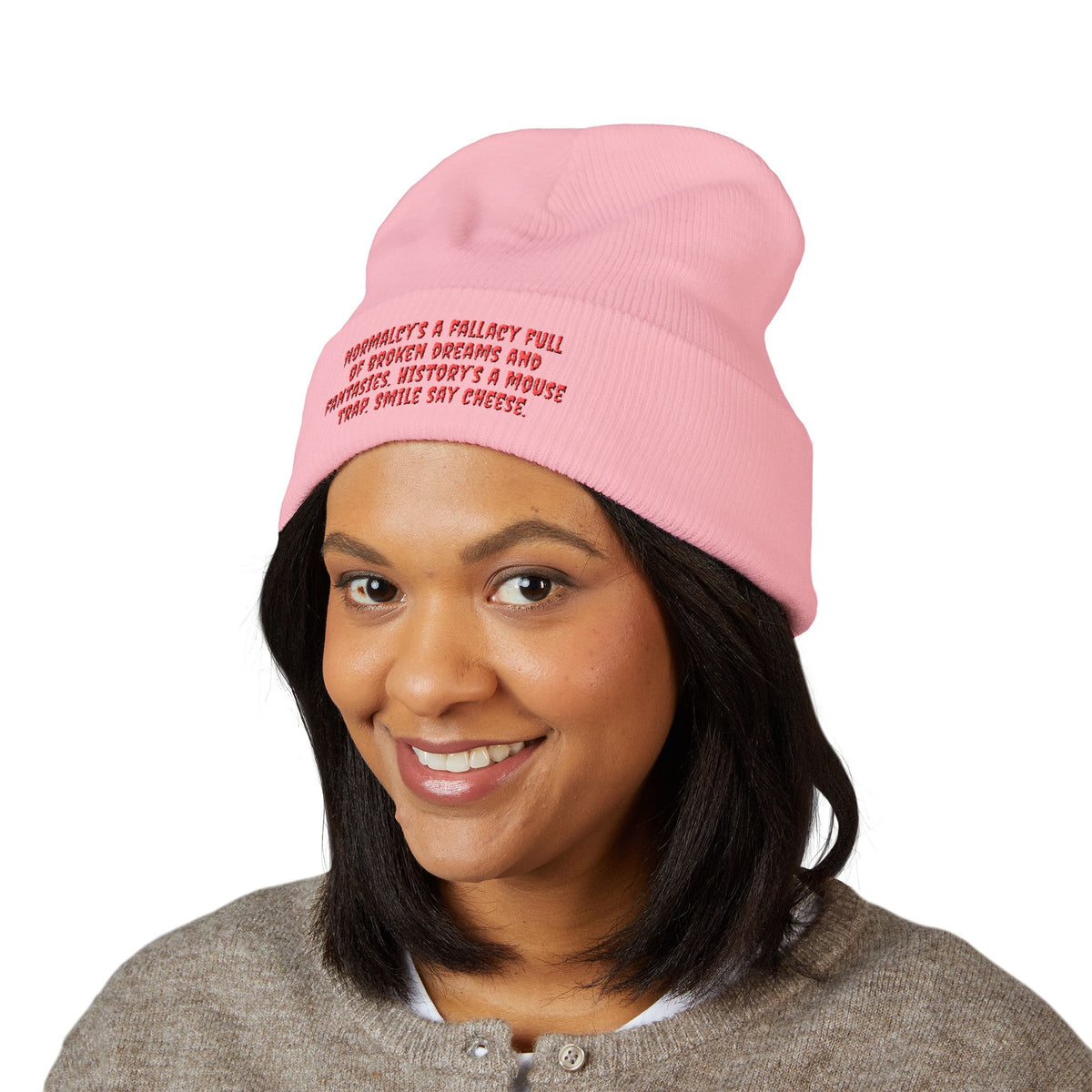 Y. Red Normalcy's a Fallacy Beanie (Embroidery)
