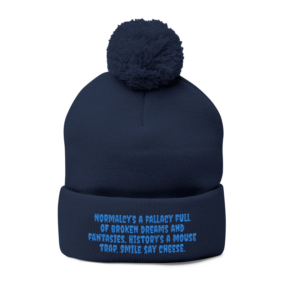 Z. Blue Normlacy's a Fallacy Pom-Pom Knit Cap