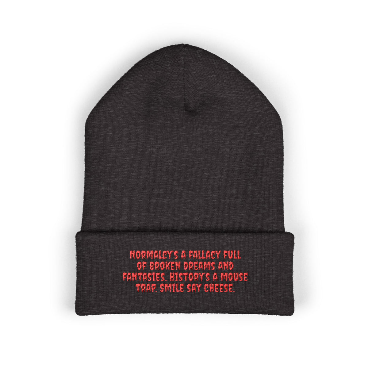 Y. Red Normalcy's a Fallacy Beanie (Embroidery)