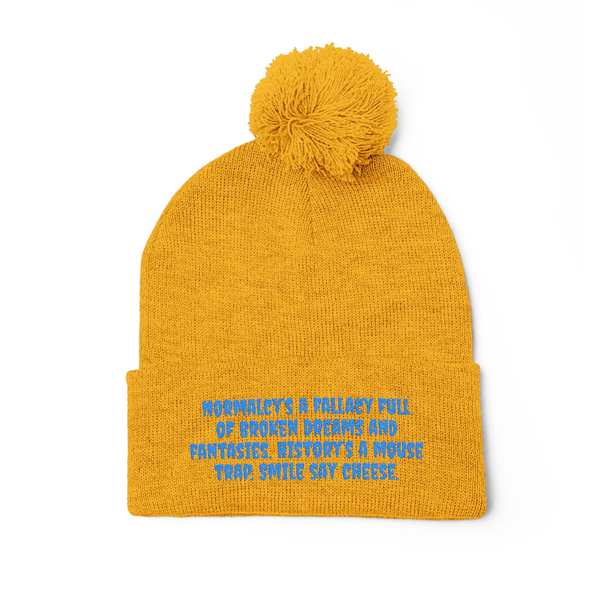 Z. Blue Normlacy's a Fallacy Pom-Pom Knit Cap