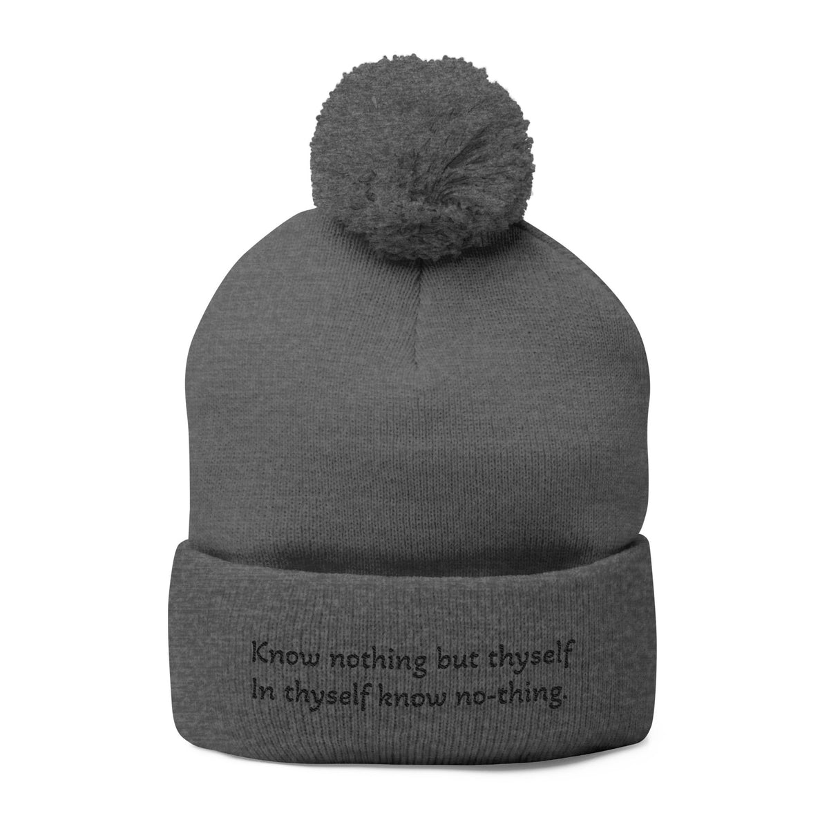 W. Know Nothing Black Pom-Pom Knit Cap (Embroidery)