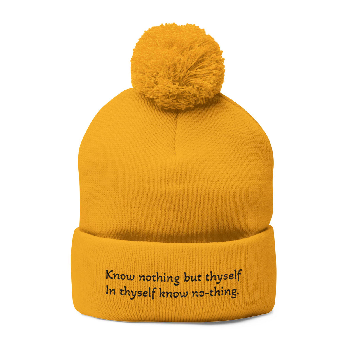 W. Know Nothing Black Pom-Pom Knit Cap (Embroidery)