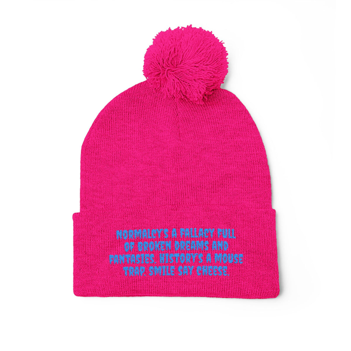 Z. Blue Normlacy's a Fallacy Pom-Pom Knit Cap