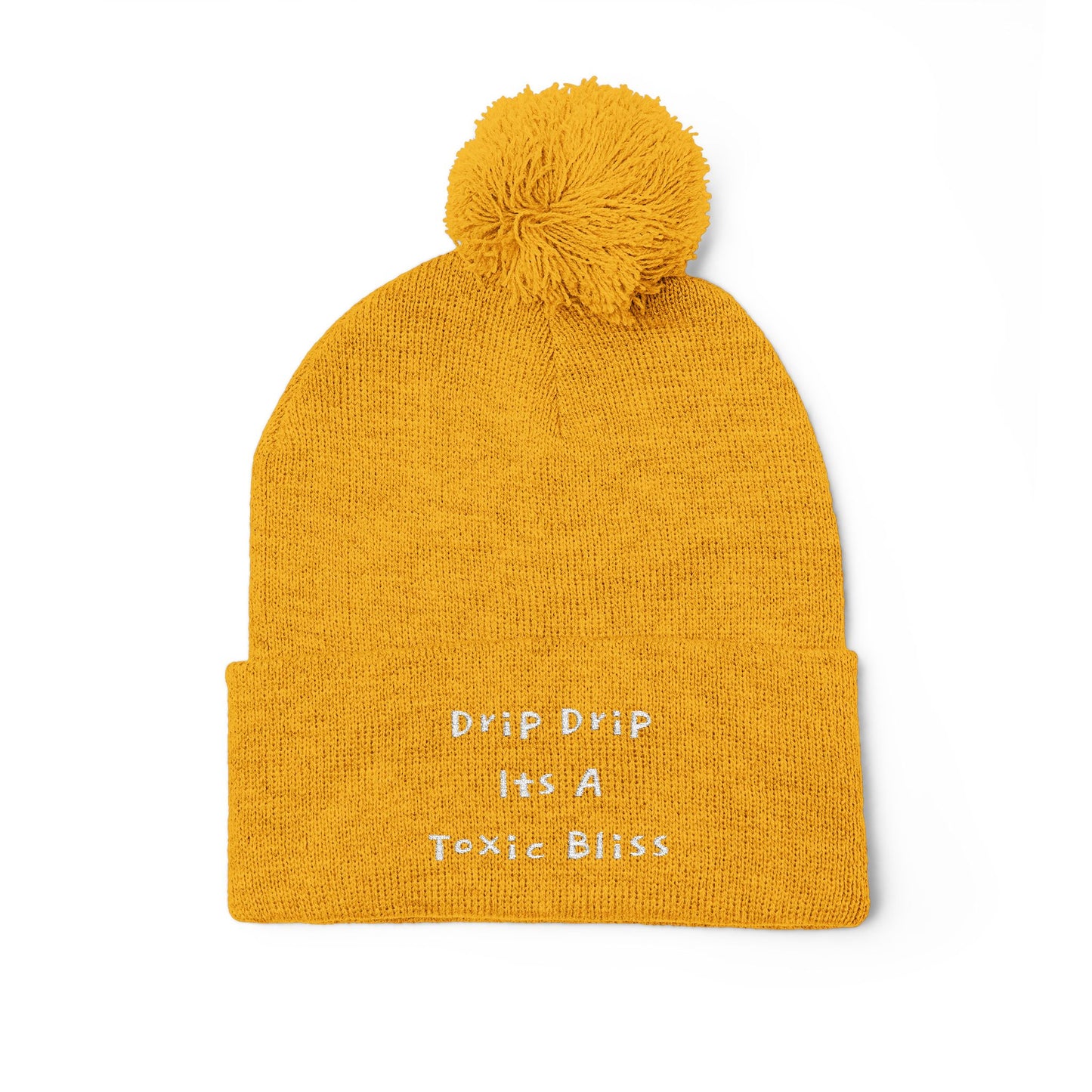 Y. Drip Drip White Pom-Pom Knit Cap (Embroidery)