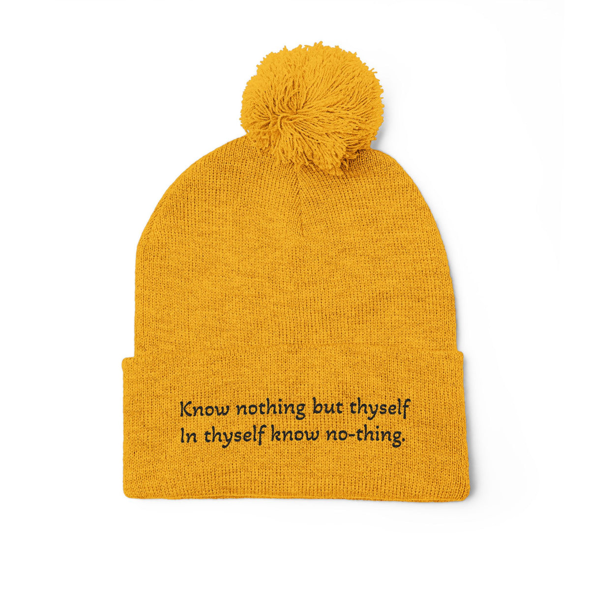 W. Know Nothing Black Pom-Pom Knit Cap (Embroidery)