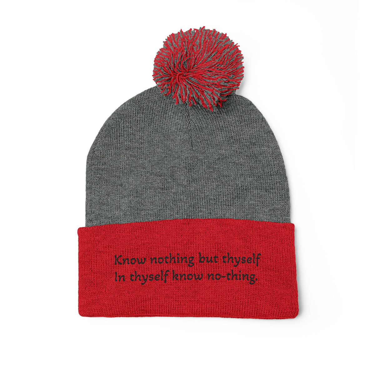 W. Know Nothing Black Pom-Pom Knit Cap (Embroidery)