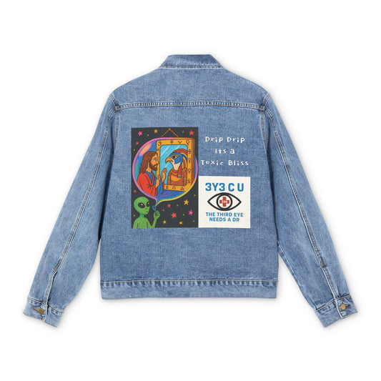 E.  Jesus/Horus Mirror Denim Jacket
