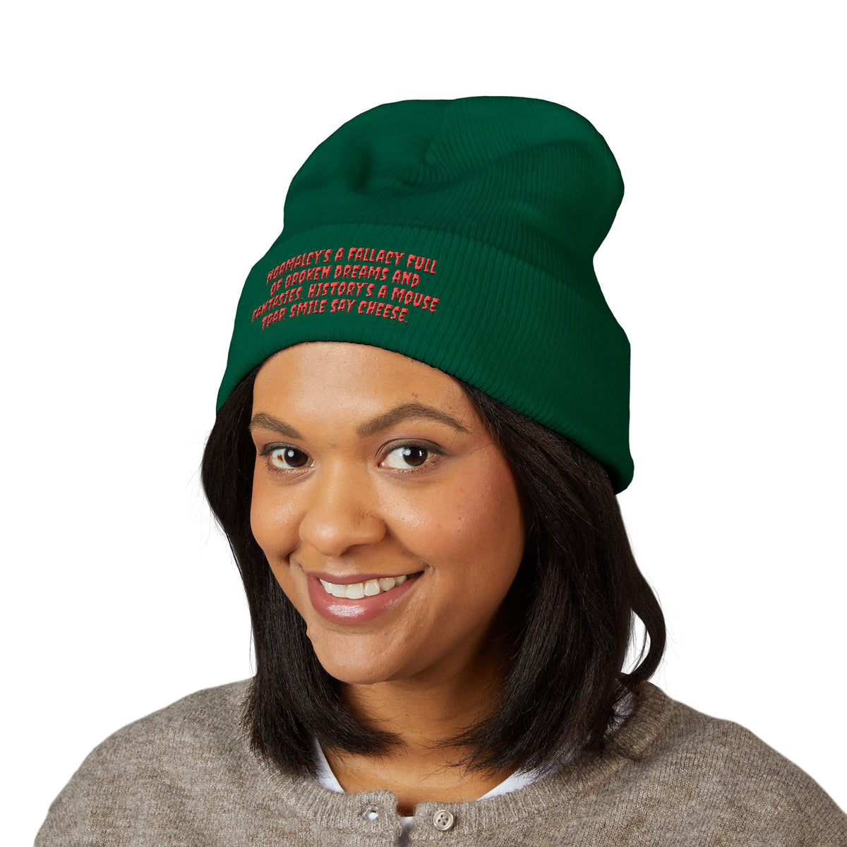 Y. Red Normalcy's a Fallacy Beanie (Embroidery)